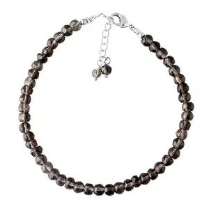 RRJEWELZ Smoky Quartz Rondelle Beaded Bracelet – Faceted 3-3.5mm Brown Stones with Silver Lock – 7 Inch Adjustable link Bracelet for Men & Women|LCBR_RR_06164