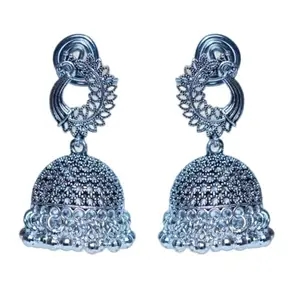 Brand Hub Karni Jewellery Earrings for Women Afghani Oxidised Antique Designer Jhumki Earrings Oxidised Silver Fashion Jewellery (Swan)