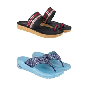 ZENWEAR Extra Soft Classic Casual wear with Flexibility Technology Sandal Combo for Women's/Girl's(6144+1888)(6) Multicolor