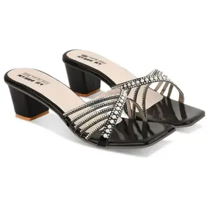 AN DREAM FASHION Women's Party-Wear Designer Wedding Slip-On Casual Wedge Fashion Wedding Sandal (Black, UK Footwear Size System, Adult, Women, Numeric, Medium, 6)