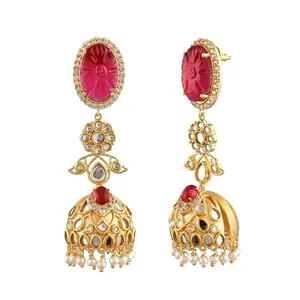 Voylla Heer Gulnoor Statement Jhumka|Gift for Her|Carved Stone|Party|Wedding|Statement Earrings for Women|