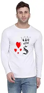 JAY BRAND T-Shirt for Men | Full Sleeve Round Neck Heart with Alphabet Printed T-Shirts, (Letter-S), L White