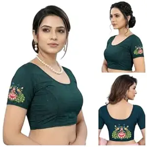 PAARTH ENTERPRISE PAARTH ENTREPRISE Women Cotton Blend Round Neck Short Sleeve Readymade Saree Blouse