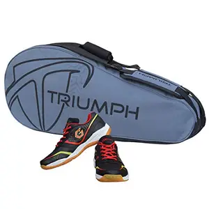 Gowin Badminton Shoe Smash Black Size-5 with Triumph Badminton Bag 303 Grey/Black
