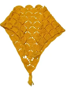 Deecrochet Woolen Yellow Triangular Wrap Scarf For Woman - Free Size