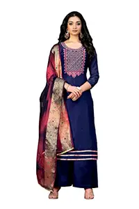 Maroosh Women'S Blue Unstitched Heavy Multi Zari Embroidery,Moti Work With Fancy Border And Printed Dupatta Modal Chanderi Dress Material (MRSM-MSMFC11222D)