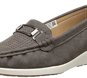 Bata Women's Wedge Heel Loafers - Grey (3 UK) (6512938)