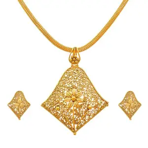 JFL - Jewellery for Less Real Gold Design Filigree Work Jali Design One Gram Gold Plated Pendant Set for Women, Girls,Valentine