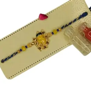 Religious Mens Rakhi |Small Ganesh Face Rakhi |Bracelet with Roli Chawal Pack|Rakhis for Brothers| Multicolor | Pack of 1