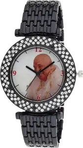 Analog-Digital Watch - for Women abd Men Perfect Stylish guru ji Metal Watch Diamond Studded Watch for Girls- Black
