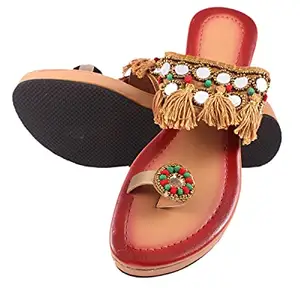 AMAZING TRADERS Women Copper Mirror Mota Arba Singal Step Round Nuth Shabe Synthetic Leather Flats