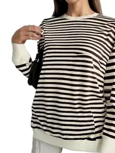 MACK JONNEY Women Striped T-Shirt || T-Shirt for Women || Full Sleeve T Shirt || T-Shirt-MACK640541