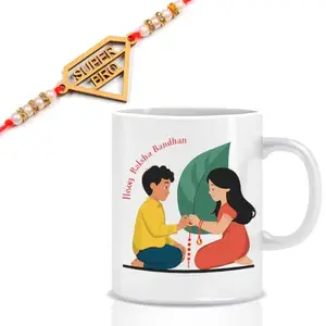 Ethnic Darzi MDF Wooden Rakhi with Coffee Mug for Brother Bhaiya Bhai | Happy Rakshabandhan | Rakhi Gift Set-135