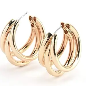 Angel Jewels Atelier Triple Strand Hoop Earrings with Golden color finish and Steel Posts – Women Fashion Earrings – For Every day and Special Occasion
