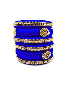 Elegance Blue Charming Silk Thread Bangle (Set of 6) - 2"4