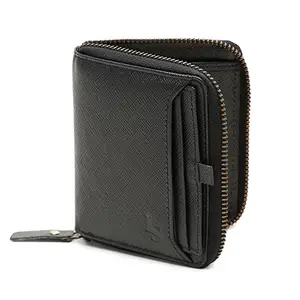 LOUIS STITCH Blue Saffiano Leather Bifold Mens Wallet | 6 Card Slots, 1 Cash Compartment and 1 See Through ID Window| RFID Protected Pocket Zipper Wallet for Men (WL-SFZL)