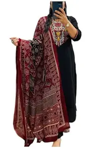 ANNI Designer Women’s Rayon Viscose Embroidered Straight Kurta with Pant and Printed Dupatta Set | Elegant Ethnic Kurta Pant Dupatta Set for Women | Festive Office Casual Wear