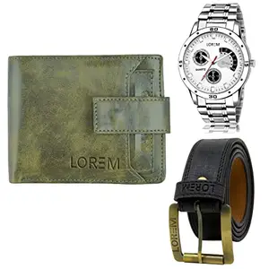 LOREM Mens Combo of Watch with Artificial Leather Wallet & Belt FZ-LR101-WL22-BL01