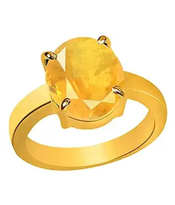 JAGDAMBA GEMS Certified Unheated Untreatet 8.25 Ratti 7.82 Carat A+ Quality Natural Yellow Sapphire Pukhraj Gemstone Ring for Women's and Men's