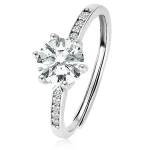 Peora 925 Sterling Silver Zircon Rhodium Plated Engagement Promise Ring for Women Girls (Size- US 6)