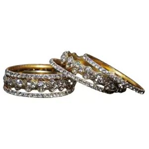 Crystal Heart Design Gold-Toned Bangle, Rhinestone Studded, Wide Band Fashion Bracelet (2.8)