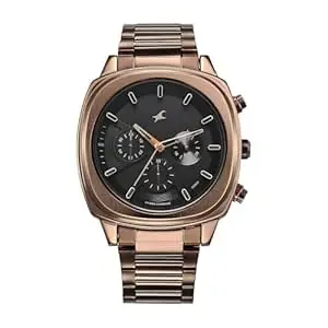 Fastrack Mens Black Brown Kronos Chronograph Dial Stainless Steel Strap Watch for Guys/NT3319QM01