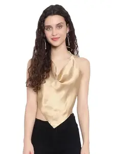 Fashion King | Women's Cowl Neck TOP | Napkin TOP Satin TOP (in, Alpha, M, Regular, Gold)