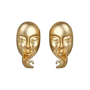 RUVEE Luxury Italian Design Deep Thinking Face Gold Plated Earrings for your Valentine for Women & Girls