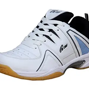B-TUF Inspire Badminton Court Shoes Non-Marking Ideal for Squash Basketball Table Tennis Sports Men Boys (White/Blue) Size UK 10
