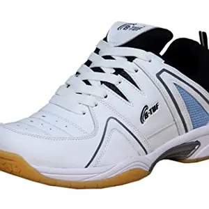 B-TUF Inspire Badminton Shoes Non-Marking Ideal for Volleyball Squash Table Tennis Sports Gym Men Women Boys Girls (White/Blue) Size UK 5