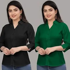 Formal Cotton Blend Shirt for Women with 3/4 Sleeve for Casual Wear Combo of 2