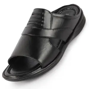 FAUSTO FST KI-512 BLACK-43 Men's Black Daily Indoor Outdoor Comfort Stitched Open Toe Slip On Slipper (9 UK)