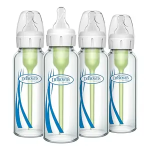 Dr. Brown's Anti-Colic Options+ Narrow Glass Baby Bottle with Level 1 Slow Flow Nipple, BPA-Free, 8 oz/250 mL, (4)