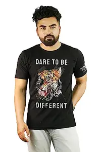 PANDA TOWN Unisex Pure Cotton Dare to Be Different Printed T-Shirt Black (Large)