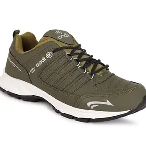 AADI Men's Olive Lightweight Synthetic Leather Running, Walking & Gym Casual Sports Shoes