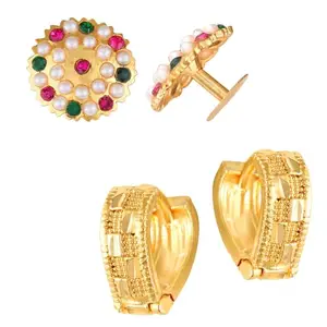 Vivastri Golden Brass Cubic Zirconia Studs Earrings For Women[VFJ1503-1812ERG]