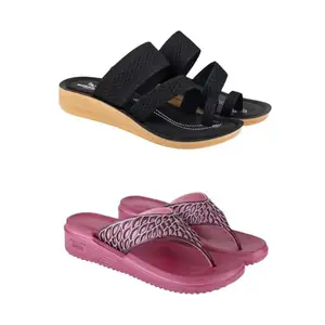 ZENWEAR Extra Soft Classic Casual wear with Flexibility Technology Sandal Combo for Women's/Girl's(6140+1868)(7) Multicolor