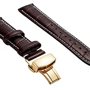 Ewatchaccessories 24mm Genuine Leather Watch Band Strap Fits ITALIAN Brown With White Stich Deployment Golden Buckle