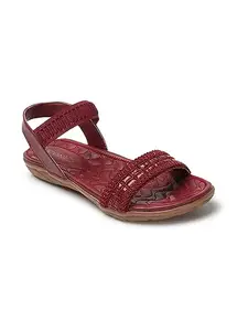 ICONICS Women's Slingback Comfortable Sandal for Casual Daily I Office Use ICN-ST-W-18 Maroon Flat 8 Kids UK