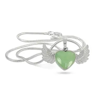 Reiki Crystal Products Green Jade Pendant, Natural Crystal Stone Angel Wings Heart Shape Pendant/Locket with Metal Chain Pendant Size 25 mm Approx (Color : Green)