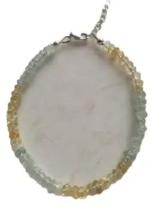 LKBEADS aquamarine & citrine 4-4.5mm rondelle shape faceted cut gemstone beads adjustable stacking bracelet with 925 sterling silver - silver plated lock clasp bracelet - link chian bracelet for unisex