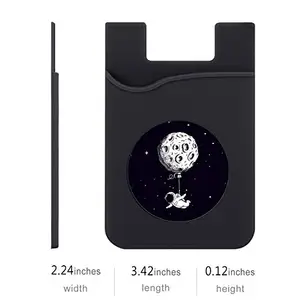 Plan To Gift Set of 3 Cell Phone Card Wallet, Silicone Phone Card Id Cash Wallet with 3M Adhesive Stick-on Moon Ballon Spaceman Printed Designer Mobile Wallet for Your Phone & Tablet