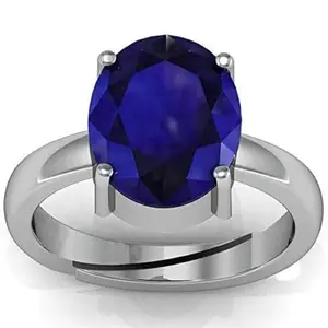 APSLOOSE 14.25 Ratti Natural Certified Neelam Blue Sapphire Silver Plated Gemstone Adjustable Ring For Women And Men