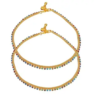 Memoir Brass Goldplated Multicolour CZ Traditional Payal Pajeb Fashion Anklet Ethnic Women
