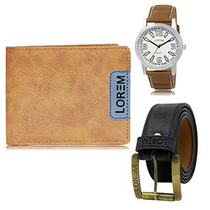 LOREM Watch-Artificial Leather Belt & Wallet Combo for Men (Fz-Lr15-Wl11-Bl01)