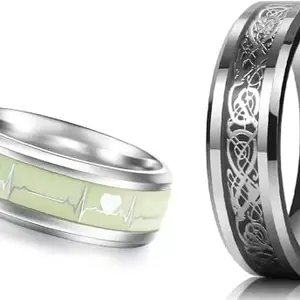 Combo Silver Dragon & Ecg Glow Ring (Size 21)