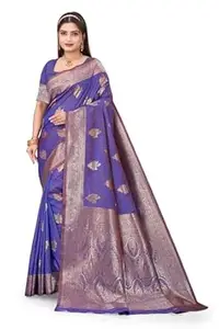 HETYASH Womens Banarasi Woven Soft Silk Saree Featuring Big Zari Butas And Floral Design On The Pallu With Banarasi Woven Soft Silk Blouse 5.5 Meter Saree 0.8 Meter Unstitched Blouse Piece