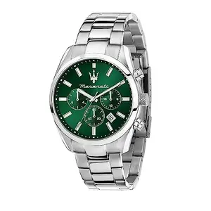 Maserati Stainless Steel Classic Date Chronograph Analog Dial Color Green Men Watch - R8853151011, Silver Band
