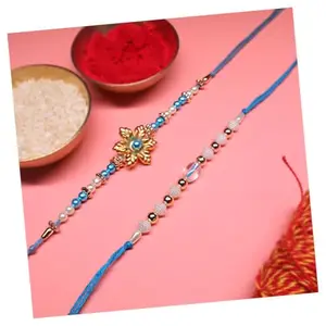 SVASTAM Designer Pearl Beaded Rakhi for Brothers, Set of 2, with Roli Chawal Pack