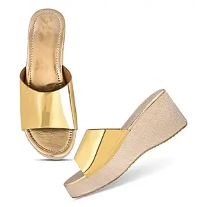 JM LOOKS Women's Fashion Gold Sandals Comfortable and Stylish Wedge Slip-ON For Casual & Formal Occasions